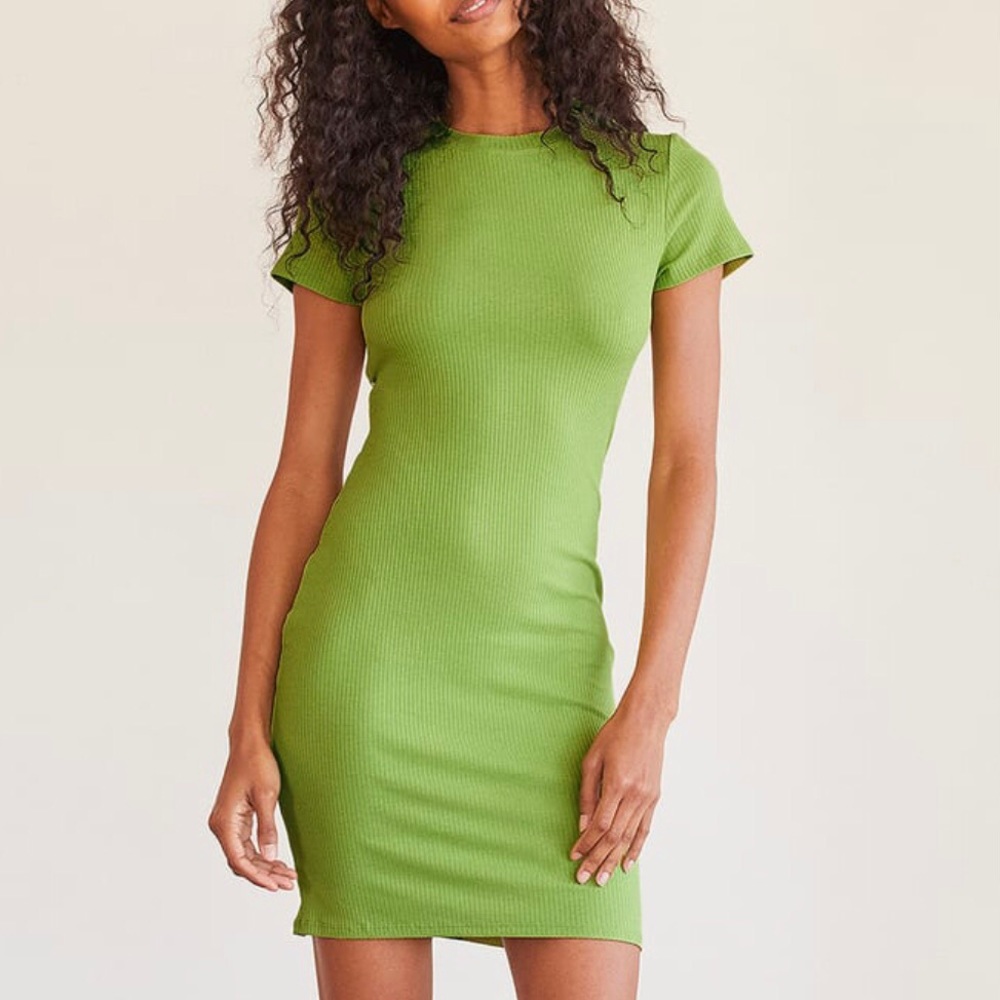 Green Open-Back Ribbed Bodycon Dress